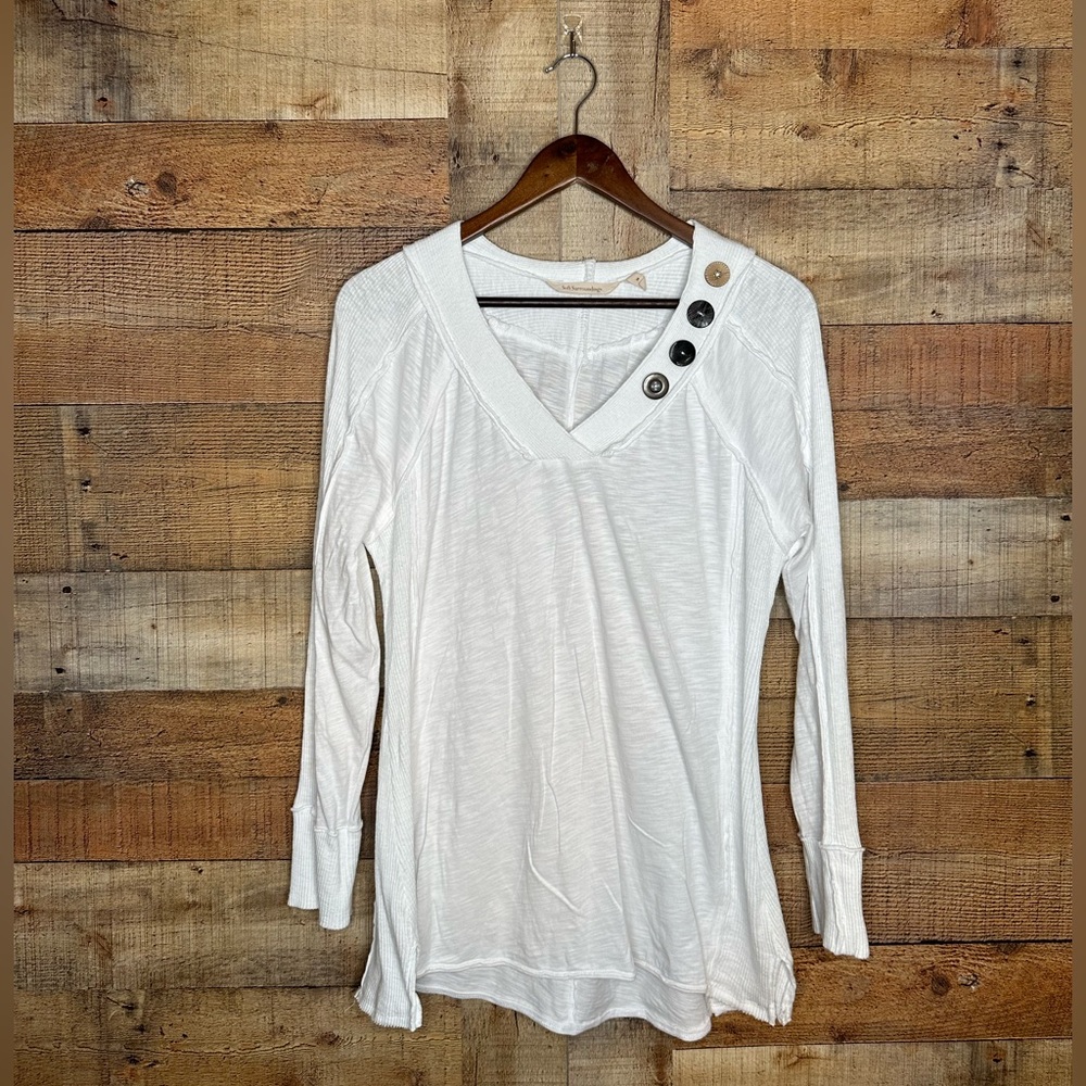 Soft Surroundings White Ribbed V-Neck Tunic Sweater M